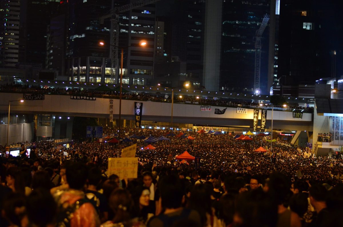 People rallying in Hong Kong.