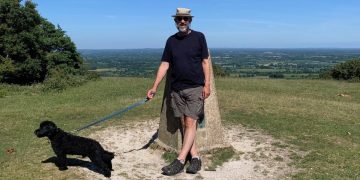 James Joughin and his dog Ringo on the South Downs, summer 2020