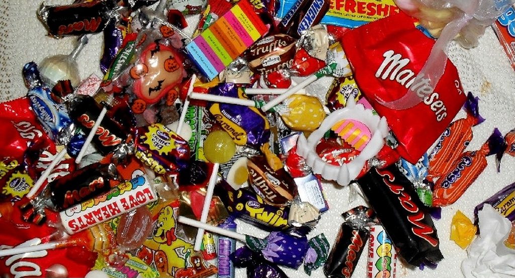 A selection of sweets collected during Trick or Treating.