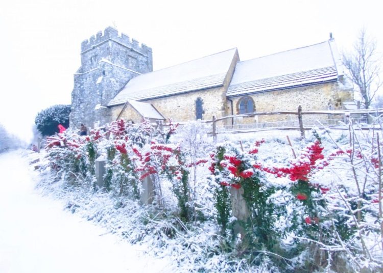 Hamsey church in the snow.