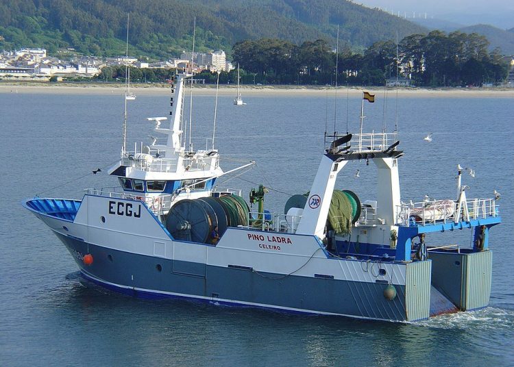 A bottom trawling boat in harbour