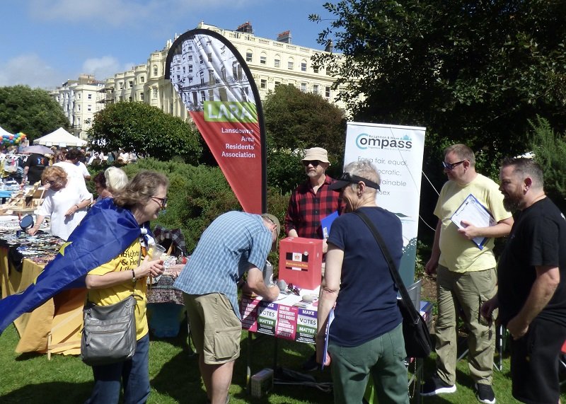 Brighton & Hove Compass stall at Brunswick festival, Hove.