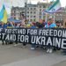 Leading the march into Trafalgar Square for the vigil for Ukraine