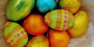 Easter eggs in a huddle