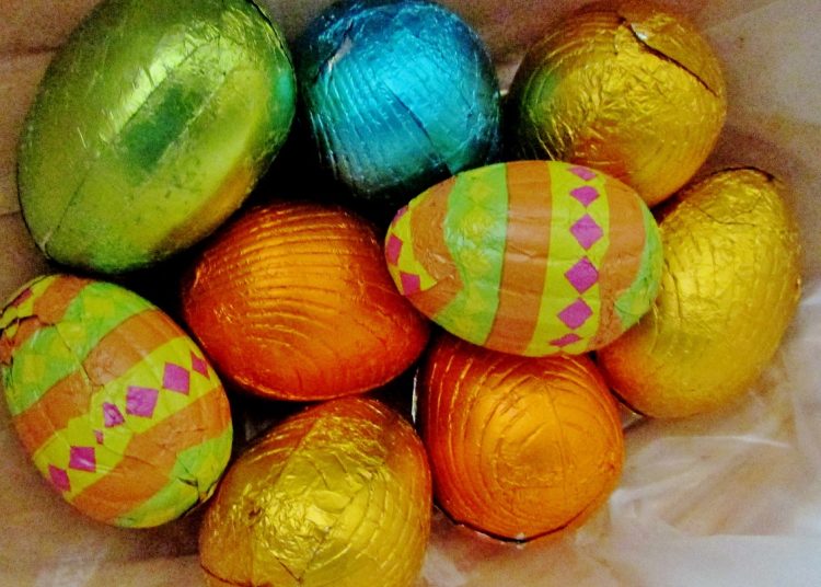 Easter eggs in a huddle
