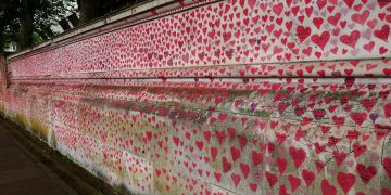 Wall of hearts dedicated to those who died