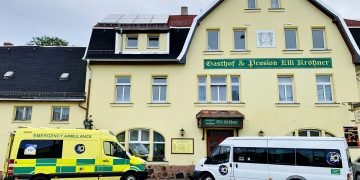Ambulance and Bus enroute to Kyiv near Leipzig