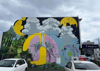 Colourful poster depicting street art in Dunedin.