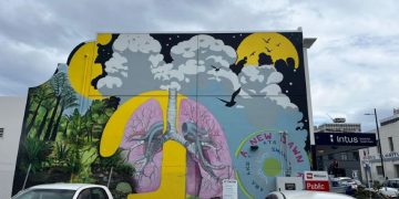 Colourful poster depicting street art in Dunedin.