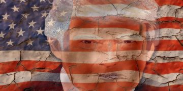 Image of Donald Trump superimposed on the American flag