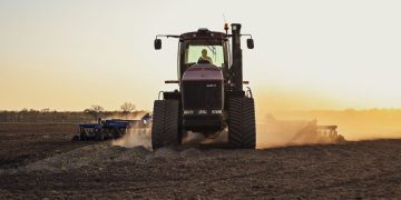 Tractor working the field