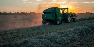 Tractor at sunset