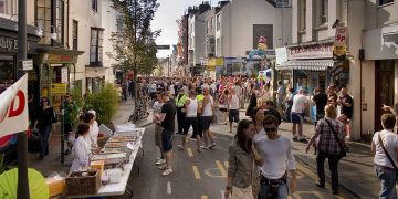 St James's Street, Kemptown, closed to traffic during Brighton Pride.