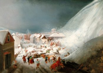 Oil painting of the Lewes avalanche by Thomas Henwood. Reproduced with kind permission of The Sussex Archaeological Society.