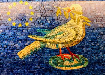mosaic of bird of peace and EU symbol