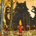 Little Red Riding Hood image with giant shadow of the wolf