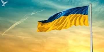 Ukraine flag and white dove