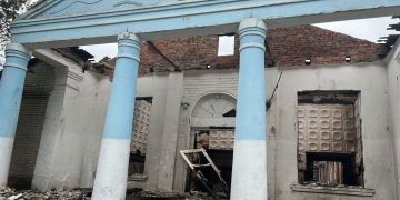 Damaged House of Culture in Donetsk, Ukraine, after shelling during the Russian invasion, 30 June 2022.