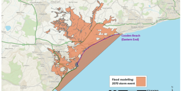 Coastal flood risk inundation map around Eastbourne