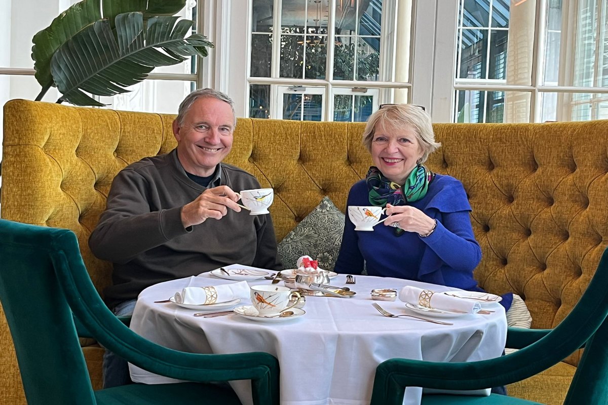 John Rothery and his sister Kathy enjoying a large flat white at the Grand Hotel Brighton