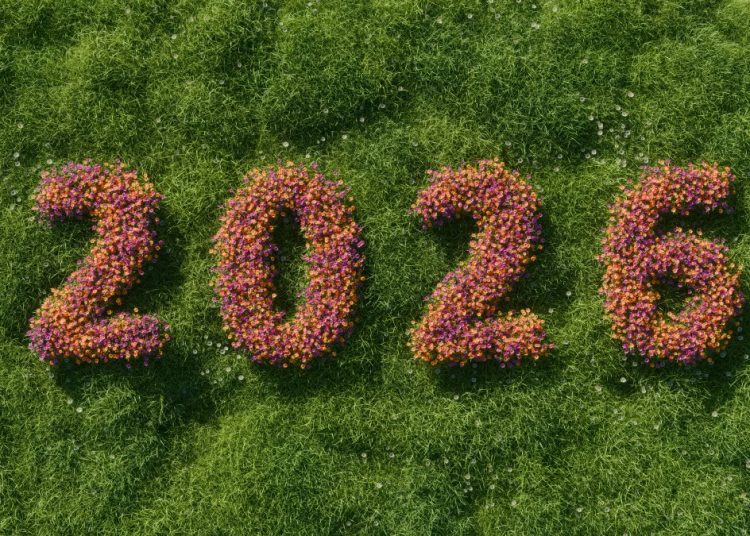 2026 in flowers against a grass background