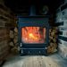 A log burner in a fireplace