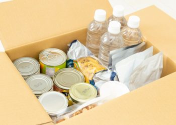 A cardboard box of food