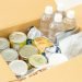A cardboard box of food
