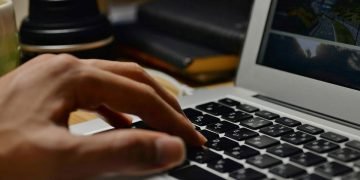 working on a laptop