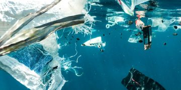 Plastic floating in the ocean