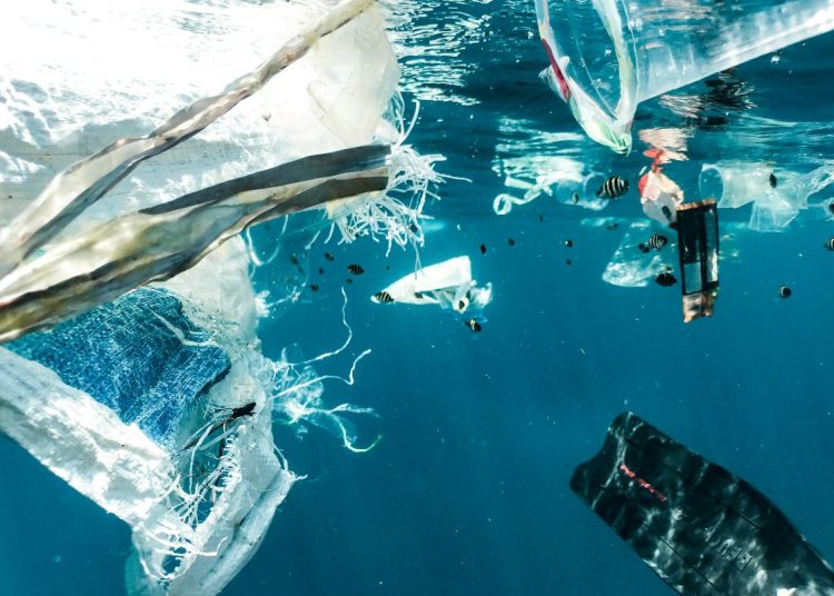 Plastic floating in the ocean