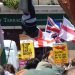 Flags and banners at the march