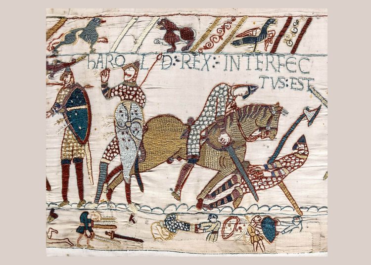 Bayeux Tapestry, scene 57. Harold's death.